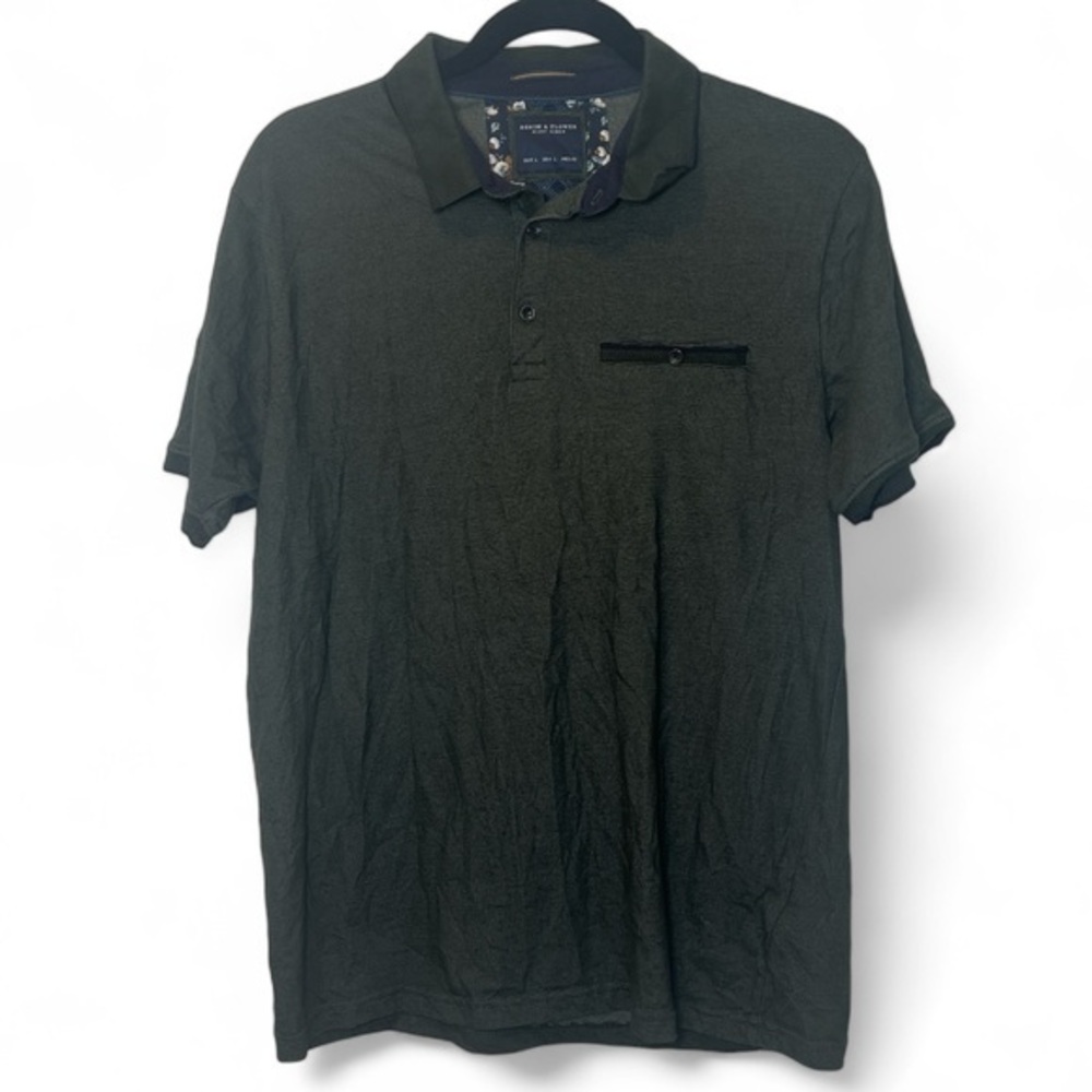 Denim & Flower Men Size Large Green Ricky Singh Collared‎ Short Sleeve Polo